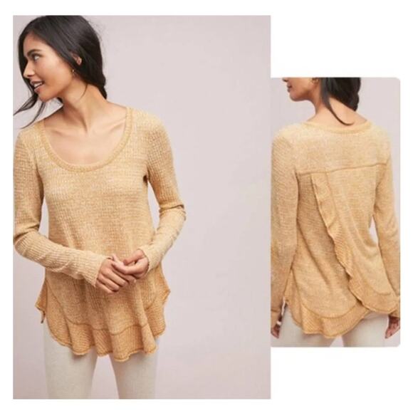Anthropologie Saturday Sunday Wendy Ruffle Waffle Knit Thermal Top Womens XS - Picture 2 of 10